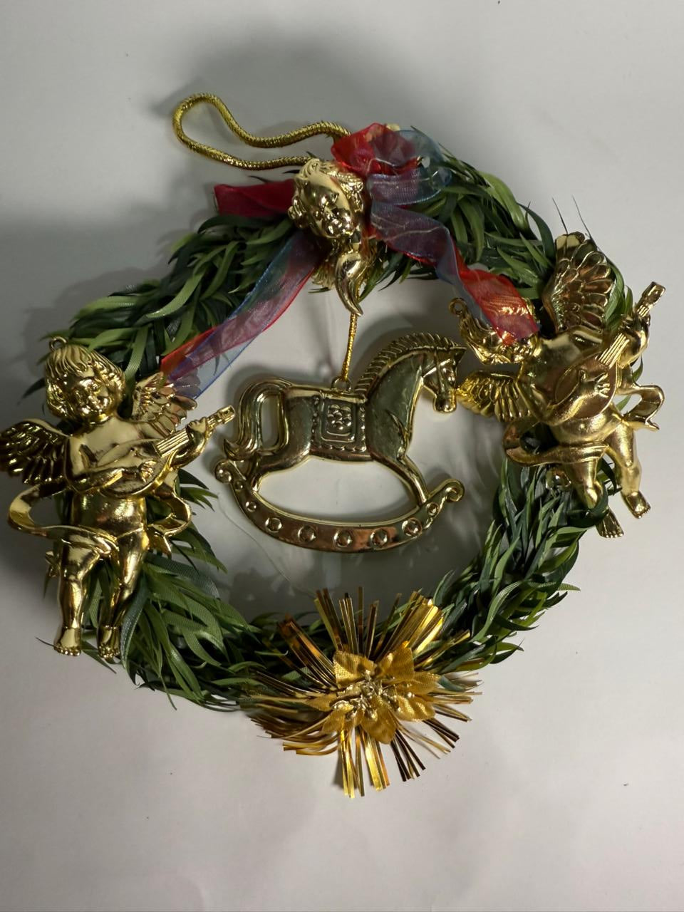 Christmas Wreath with Angels & House Ornament