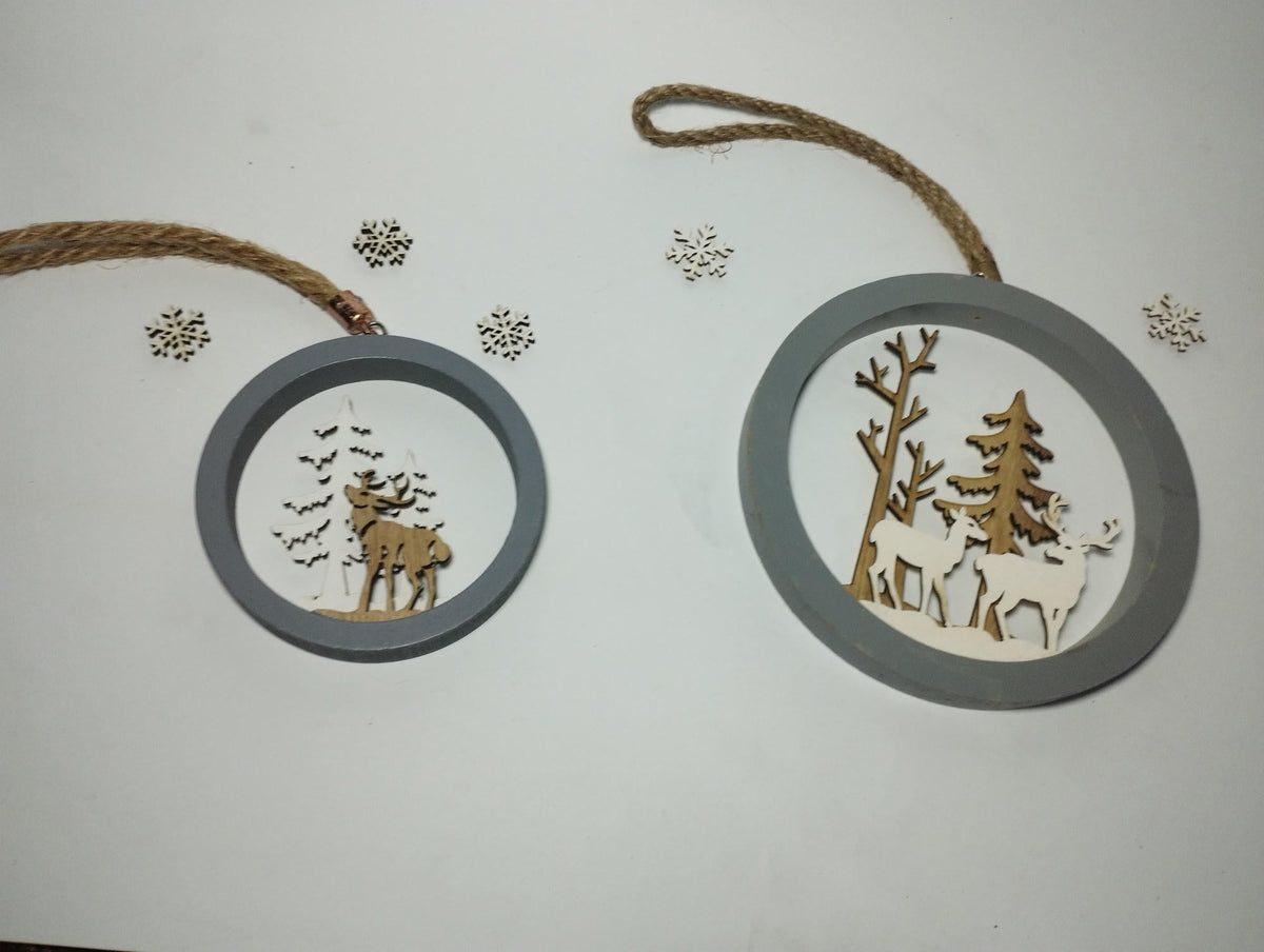 Wooden Layered Deer & Forest Ornaments