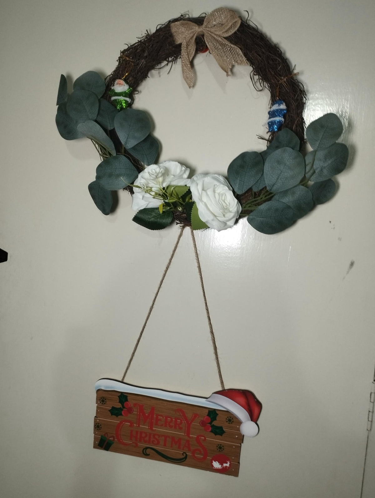 Handmade Christmas Wreath with Hanging Sign