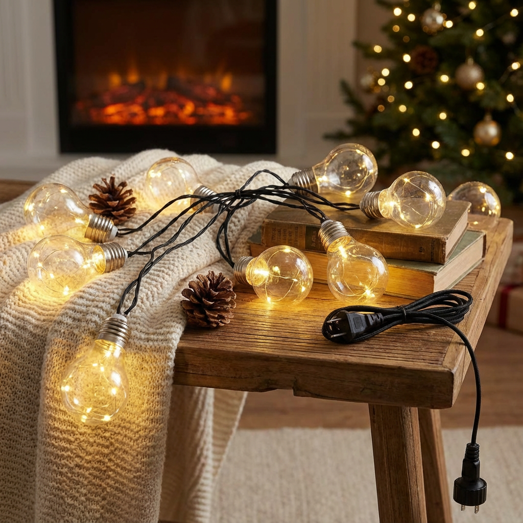 Warm Yellow LED Bulb String Lights – 10 Bulbs – 7.7m extendable