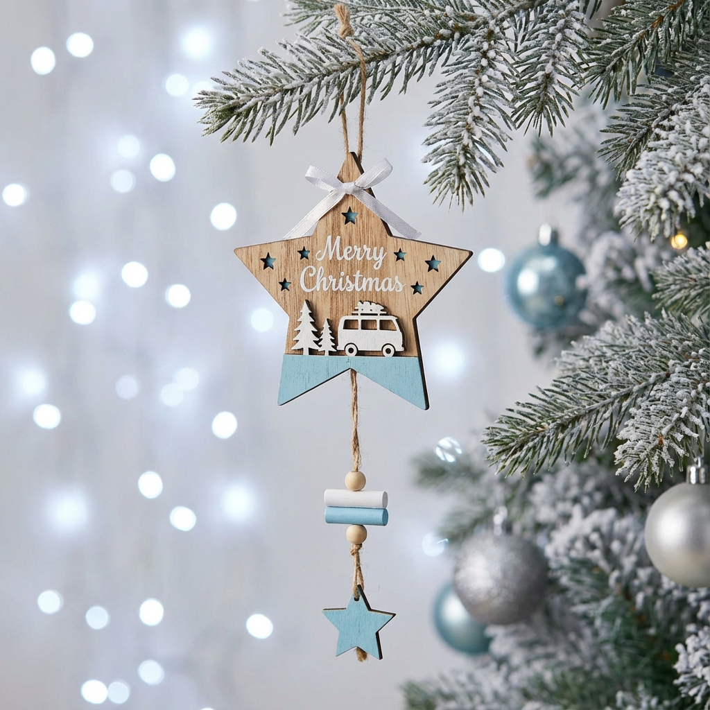 Wooden Christmas Hanging Decoration – Blue Theme