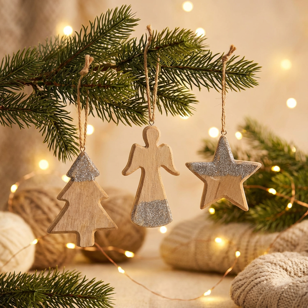 Wooden Hanging Christmas Ornaments – Set of 3